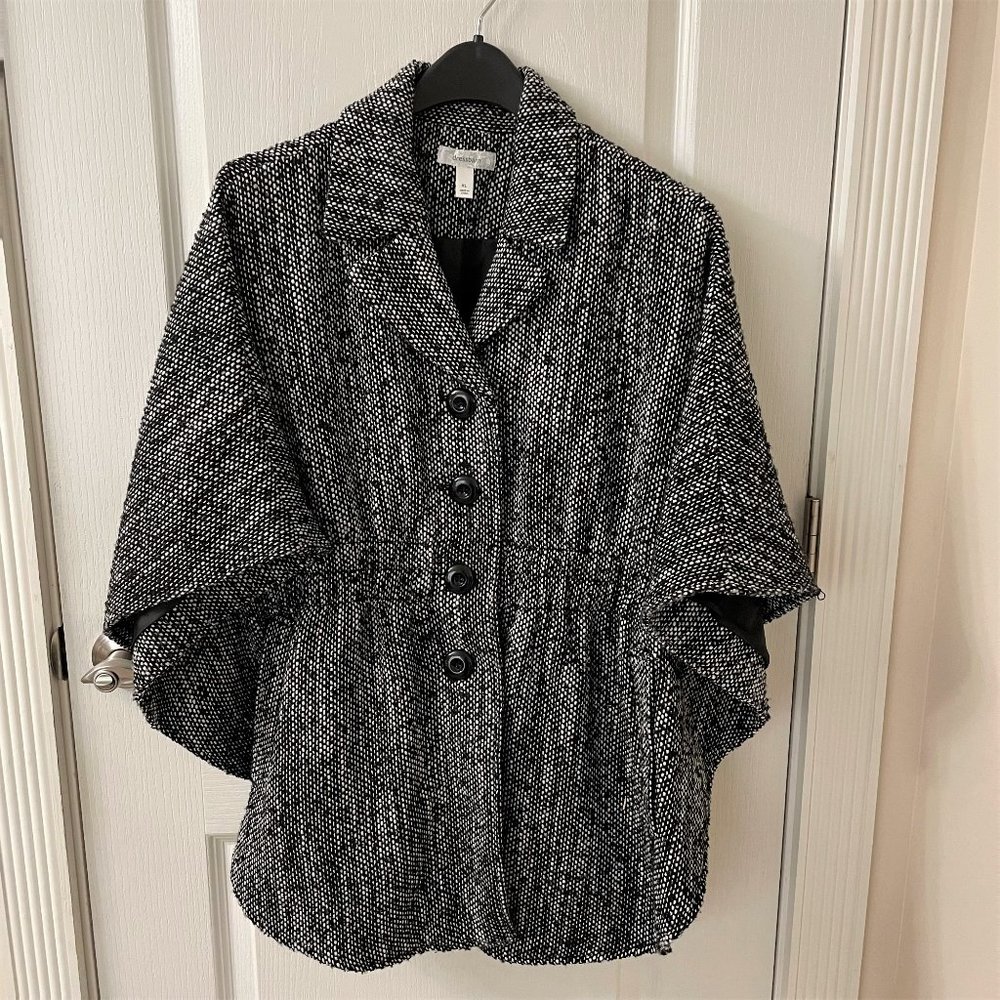 Dressbarn Black & White Tweed Cape-Style Jacket, XL